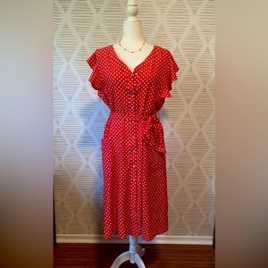 ** NEVER WORN Polka Dot Short Sleeve V Neck Button Down